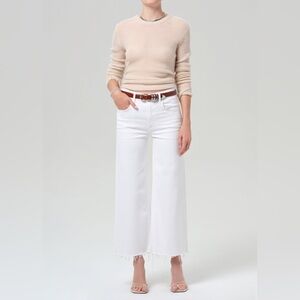 Citizens of Humanity Lyra Wide Leg Crop Raw Hem Soft White